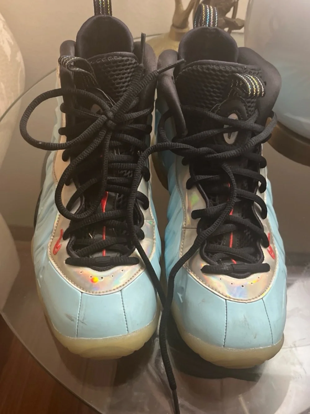Nike Kids Light Blue Foamposite Sneakers with Black Accents